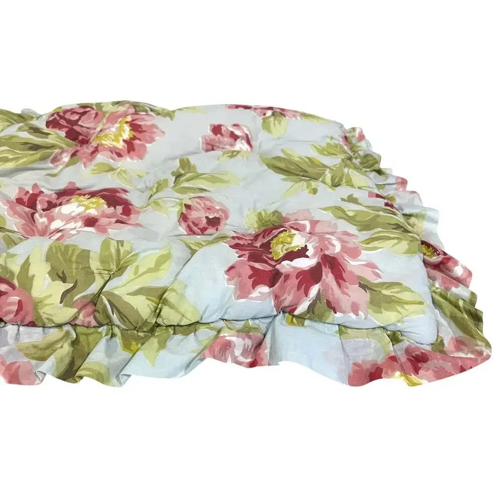 Waverly Sanctuary Rose King Pillow Shams Covers Set of 2 Red Blue Toile Floral